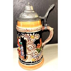 Vintage Gerz German Beer Stein w Lid Made In West Germany Erlanger Souvenir 7.5”